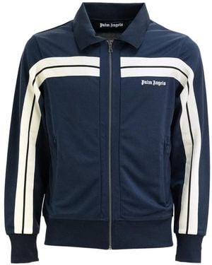 Palm Angels Side-Stripe Logo-Print Jacket - Blue