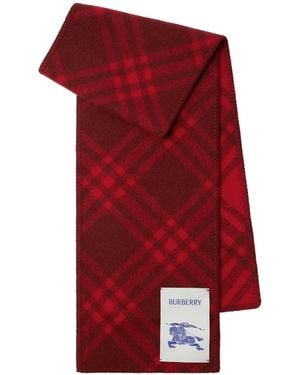Burberry Check Motif Wool Scarf - Red