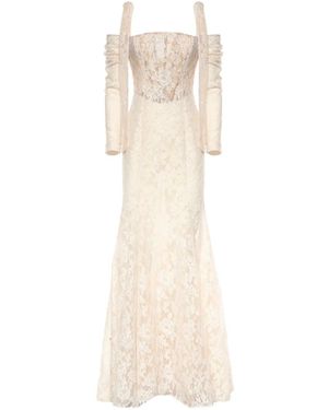 Galia Lahav Camellia Lace-Up Structured Dress - White
