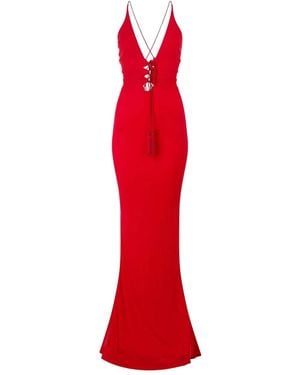 Roberto Cavalli Criss-cross Tassel Maxi Dress - Red