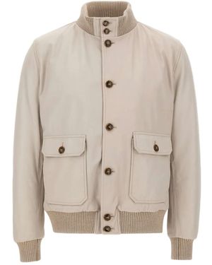 Barba Napoli Ribbed-Collar Leather Jacket - Natural