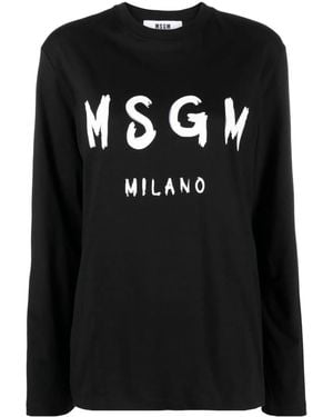 MSGM Logo Print Long Sleeve T-Shirt - Black