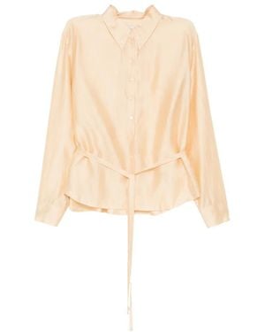 Low Classic Shirred-Back Belted Blouse - White