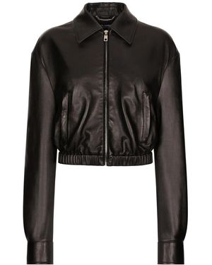 Dolce & Gabbana Logo-Appliqué Leather Jacket - Black