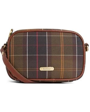 Barbour Tartan-Pattern Leather-Trim Shoulder Bag - Brown