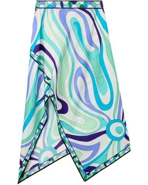 PUCCI Asymmetrischer Marmo Midirock mit Print - Blau