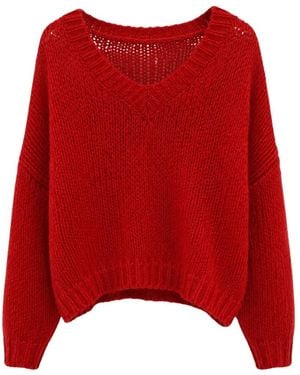 Roberto Collina V-Neck Chunky-Knit Wool Sweater - Red