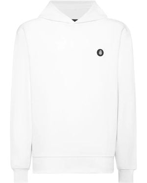 Billionaire Logo-Patch Crew-Neck Hoodie - White