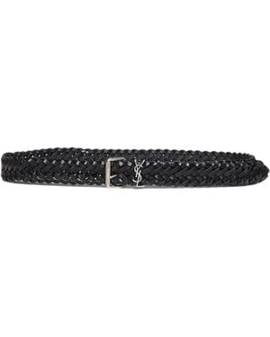 Saint Laurent Cassandre Leather Belt - White