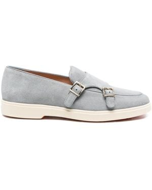 Santoni Double-Buckle Suede Loafers - White