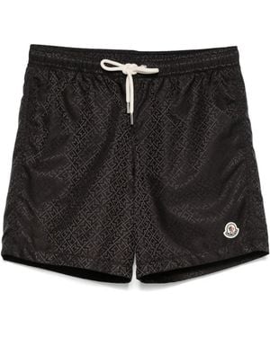 Moncler Monogram-Jacquard Swim Shorts - Black