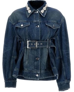 Simone Rocha Denim Jack Verfraaid Met Parels En Ceintuur - Blauw
