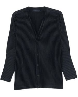 Homme Plissé Issey Miyake Plissierter Pullover Mit V-Ausschnitt - Blau