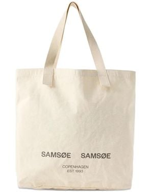 Samsøe & Samsøe Logo-Print Cotton Tote Bag - Natural