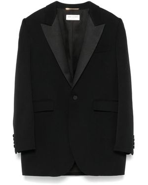 Saint Laurent Wool Satin Tuxedo Blazer - Black