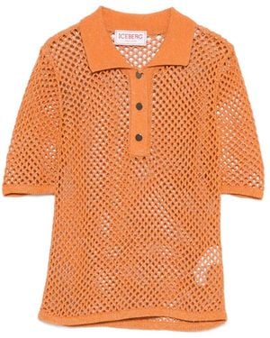 Iceberg Buttoned Open Knit Polo Shirt - Orange