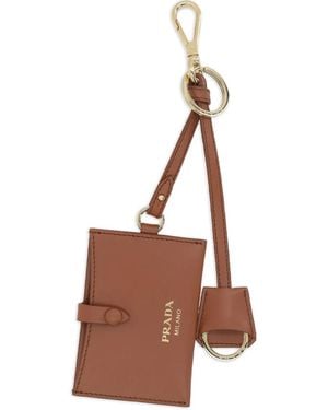 Prada Leather Cardholder Keychain - Brown
