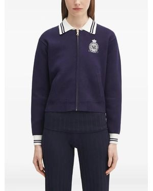 Sporty & Rich Zip-Up Logo-Patch Cardigan - Blue
