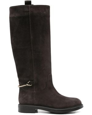 Doucal's Suede Buckle-Detail Boots - Black