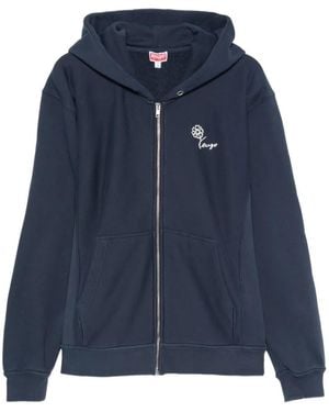 KENZO Floral-Print Zip-Up Hoodie - Blue