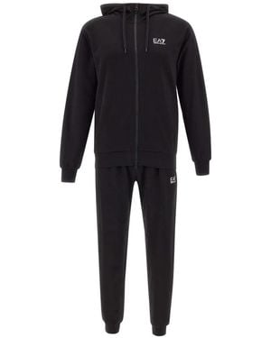 EA7 Logo-Print Cotton Tracksuit - Blue