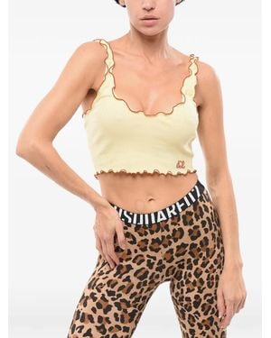 DSquared² Ribbed Lettuce-Trim Crop Top - White