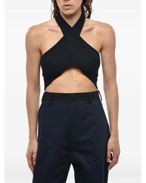Stella McCartney Ribbed-Knit Wrap-Design Top - Blue