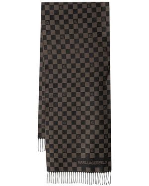 KARL LAGERFELD Checkerboard Logo-Intarsia Scarf - Black