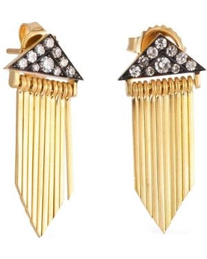 Sylva & Cie Pendientes Sima Con Flecos Y Diamantes - Metálico