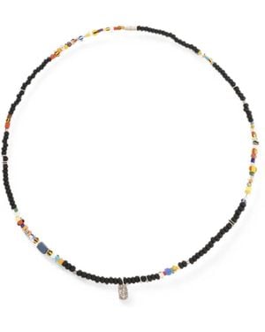 Paul Smith Beaded Logo-Plaque Necklace - Metallic
