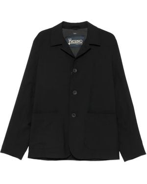 Herno Button-Fastening Patch-Pocket Overshirt - Black