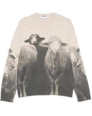 Moschino Sheep-Print Crewneck Jumper - Grey