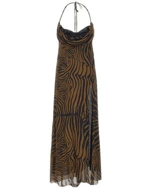 Blumarine Zebra-Print Draped Maxi Dress - Natural