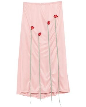 Moschino Floral-Appliqué Midi Skirt - Pink