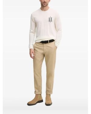ARMANI EXCHANGE Logo-Embellishment Crew-Neck Sweater - Natural