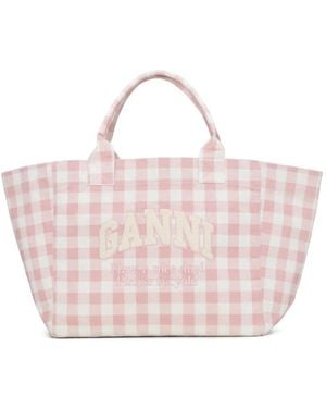 Ganni Bolso shopper de cuadros - Rosa