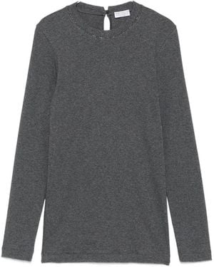 Brunello Cucinelli Long-Sleeve Monili-Chain T-Shirt - Grey