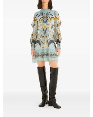 FARM Rio Ruffled Long-Sleeve Mini Dress - Blue