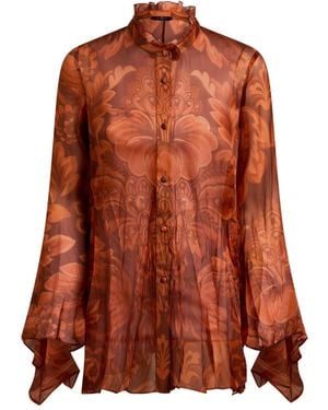 Etro Pleated Floral-Print Shirt - Brown