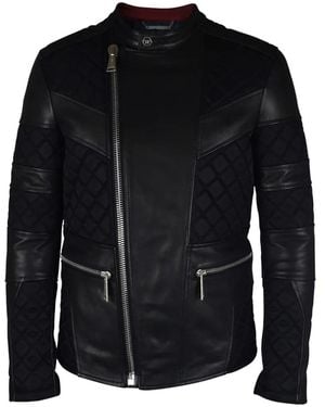 Philipp Plein Quilted Leather Biker Jacket - Black