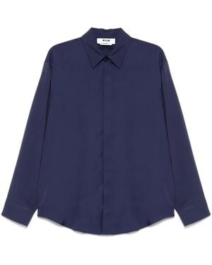 MSGM Logo-Embroidered Shirt - Blue