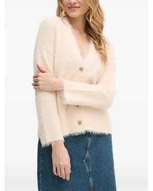 Sisley V-Neck Fuzzy Cardigan - Natural