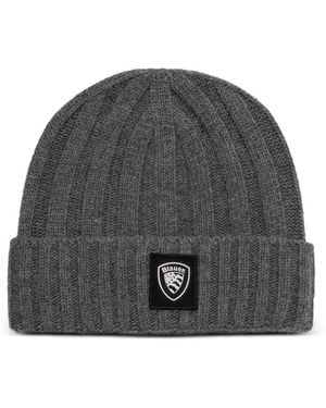 Blauer Logo-Patch Beanie Hat - Grey
