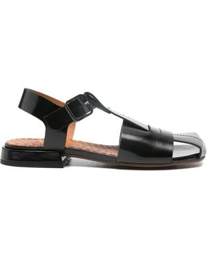 Chie Mihara Square-Toe Leather Court Shoes - Black
