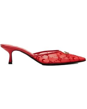 Marine Serre Flock Kitten Mesh Mules - Red