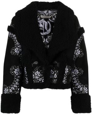 Philipp Plein Paisley Bandana Shearling Jacket - Black