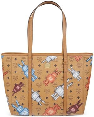 MCM Medium Toni Logo-Detail Tote Bag - White