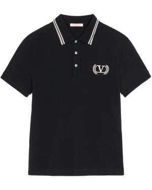 Valentino Garavani Cotton-Pique Polo Shirt With Maison Embroidery - Black