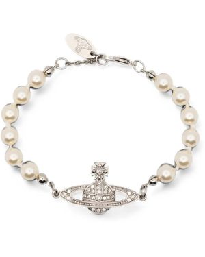 Vivienne Westwood Mini Bas Relief Crystal Faux-Pearl Bracelet - Metallic