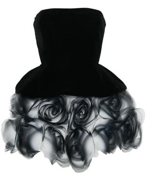 Ana Radu Floral-Appliqué Strapless Minidress - Black